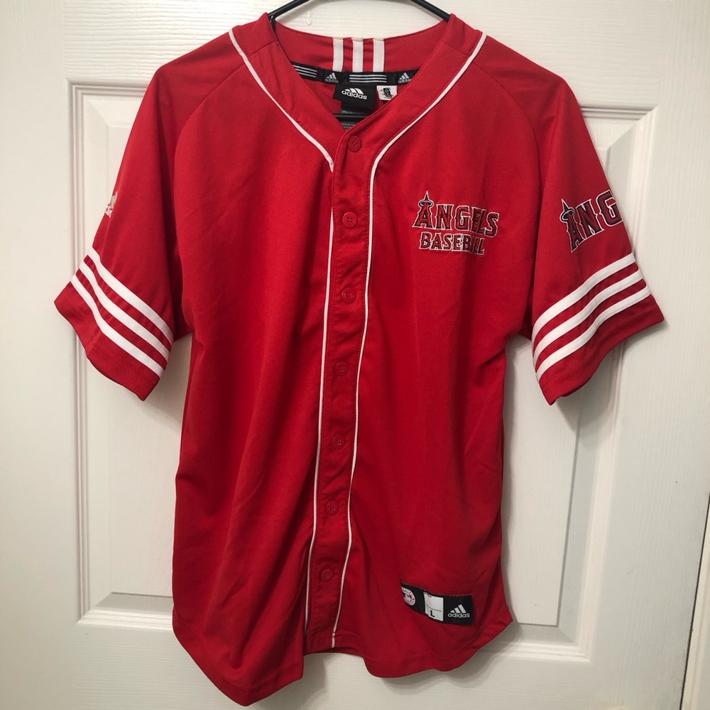 Adidas ANGELS Baseball Jersey Red White MLBPA #47 Kendrick Kids Size Large 14/16